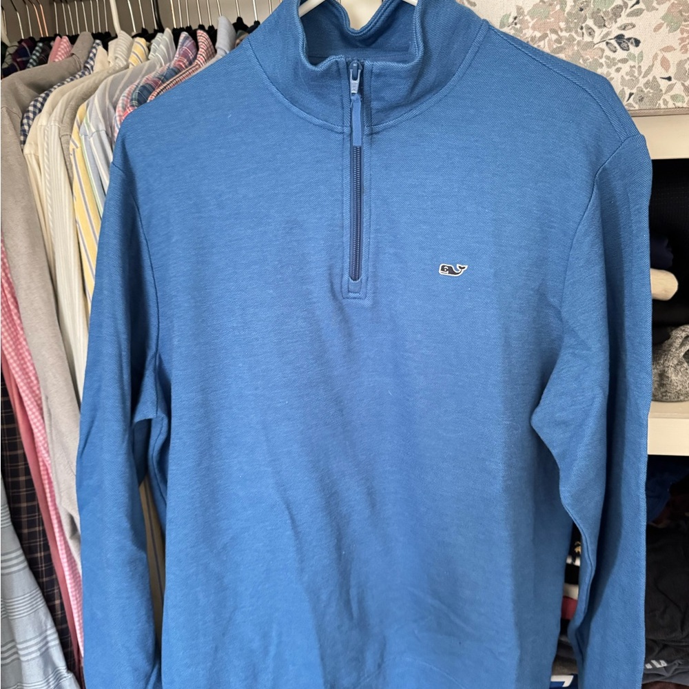 Vineyard Vines Blue Zip Up Sweater with Stand-Up Collar